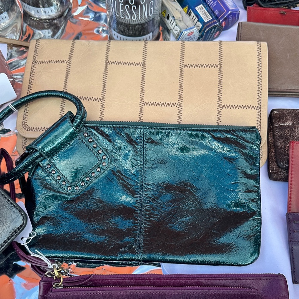 HOBO Shimmering Green and Tan Clutch